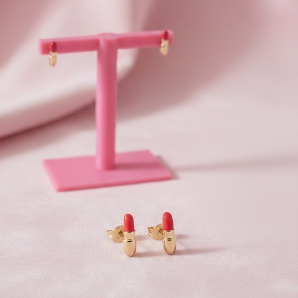 Lipstick Goldtone Stud Earrings